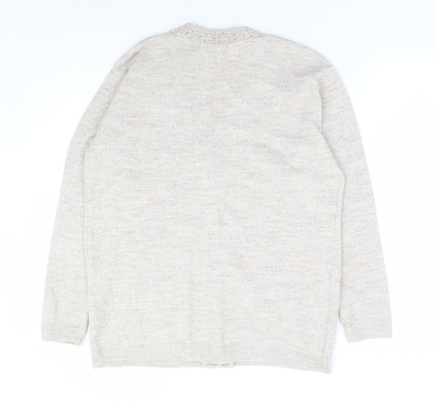 Classic Womens Beige V-Neck Acrylic Cardigan Jumper Size L