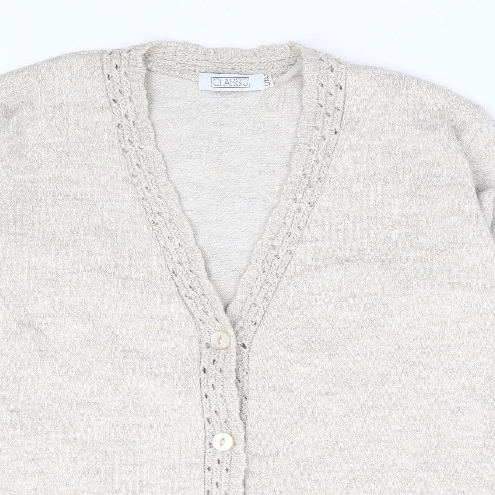 Classic Womens Beige V-Neck Acrylic Cardigan Jumper Size L