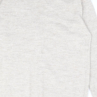 Classic Womens Beige V-Neck Acrylic Cardigan Jumper Size L