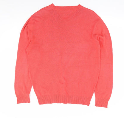Zerimar Mens Pink V-Neck Ramie Pullover Jumper Size L