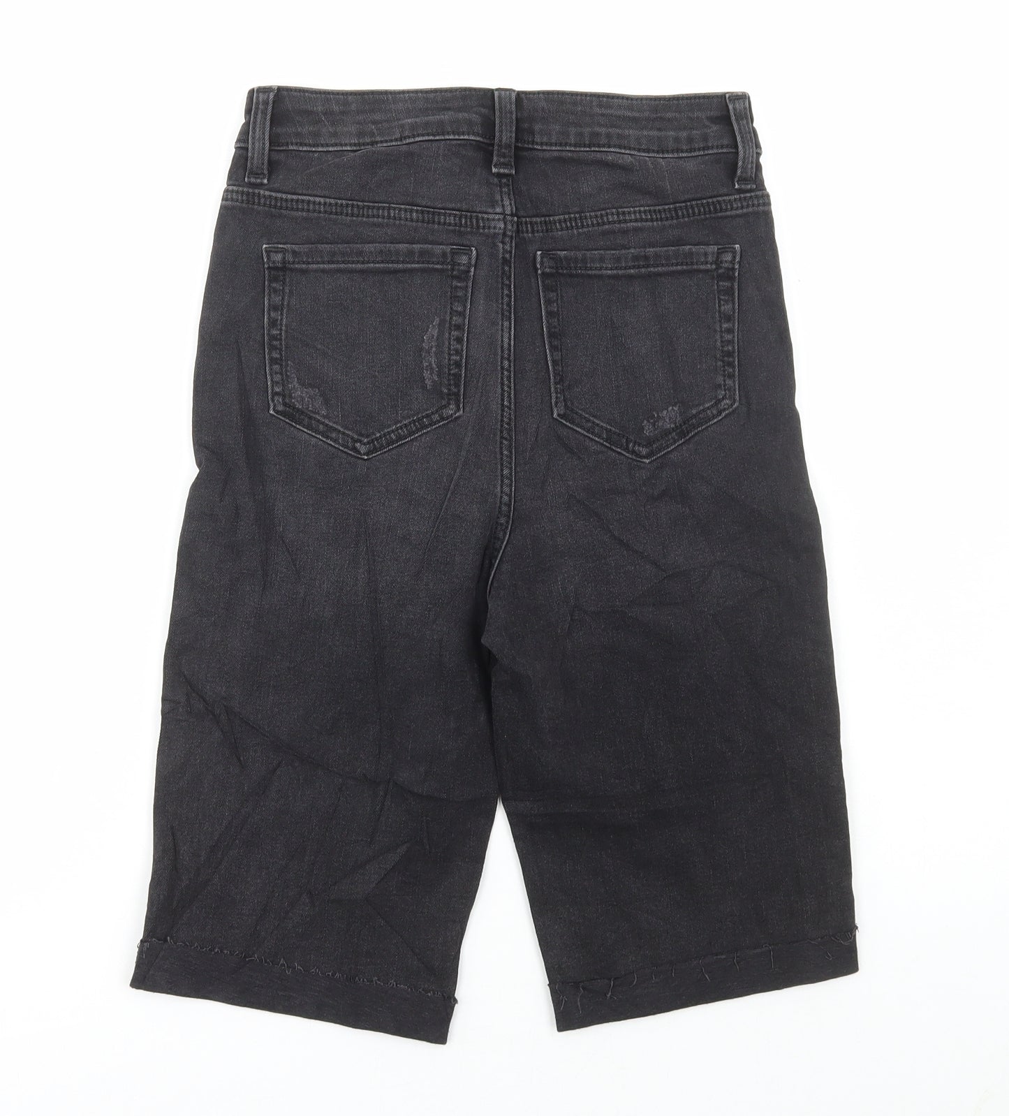 Marks and Spencer Womens Beige Cotton Bermuda Shorts Size 6 L11.5 in Regular Button - Distressed Denim