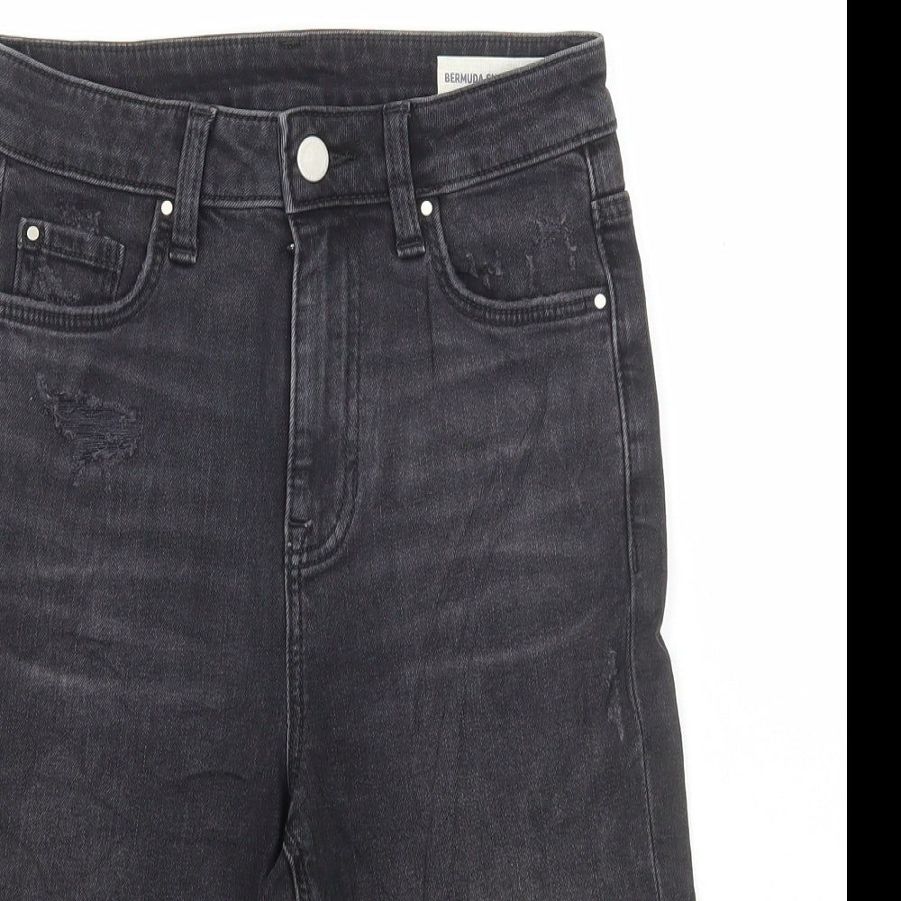 Marks and Spencer Womens Beige Cotton Bermuda Shorts Size 6 L11.5 in Regular Button - Distressed Denim