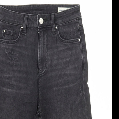 Marks and Spencer Womens Beige Cotton Bermuda Shorts Size 6 L11.5 in Regular Button - Distressed Denim