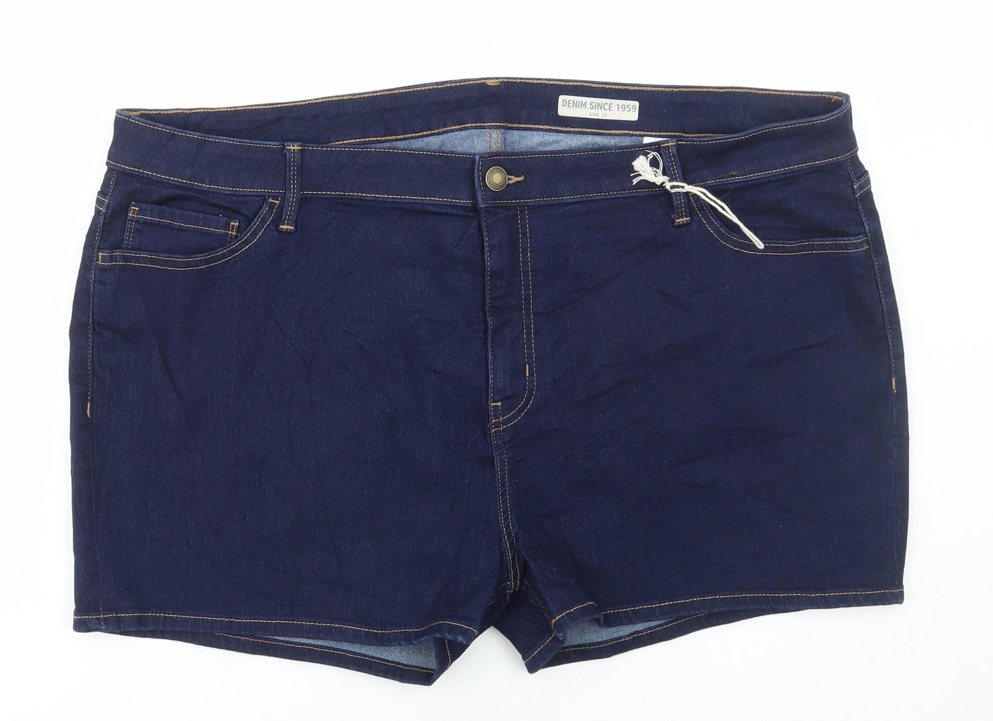 Marks and Spencer Womens Blue Cotton Bermuda Shorts Size 22 L3 in Regular Button