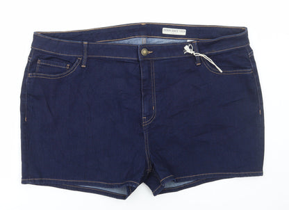 Marks and Spencer Womens Blue Cotton Bermuda Shorts Size 22 L3 in Regular Button