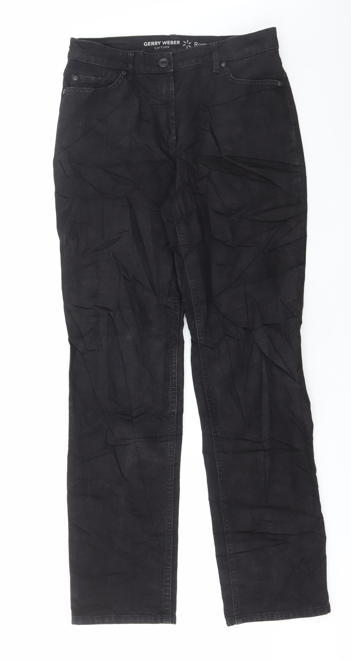 Marks and Spencer Mens Black Cotton Straight Jeans Size 30 in L30 in Regular Button