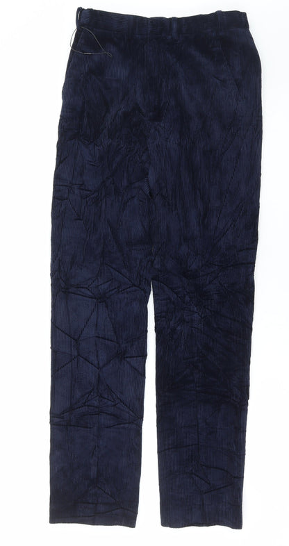 Marks and Spencer Mens Blue Cotton Trousers Size 30 in L33 in Regular Button