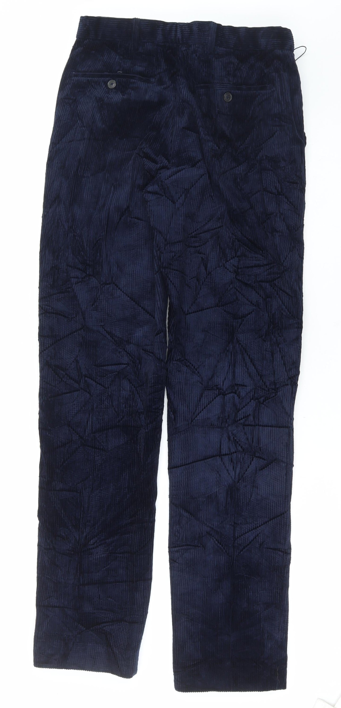 Marks and Spencer Mens Blue Cotton Trousers Size 30 in L33 in Regular Button