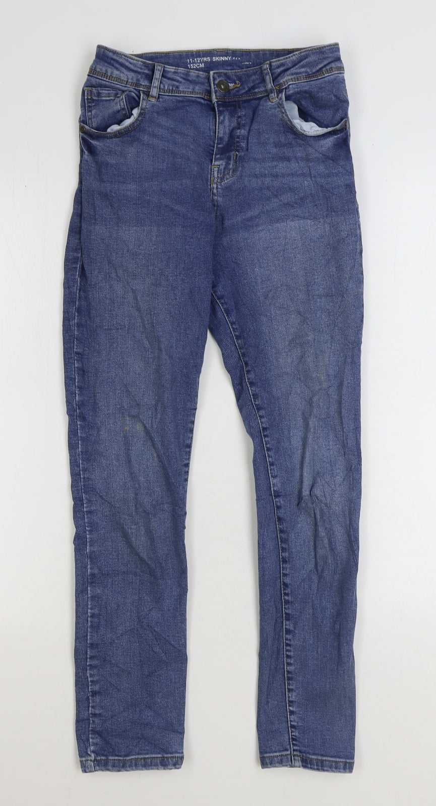 Denim & Co. Girls Blue Cotton Skinny Jeans Size 11-12 Years Regular Zip