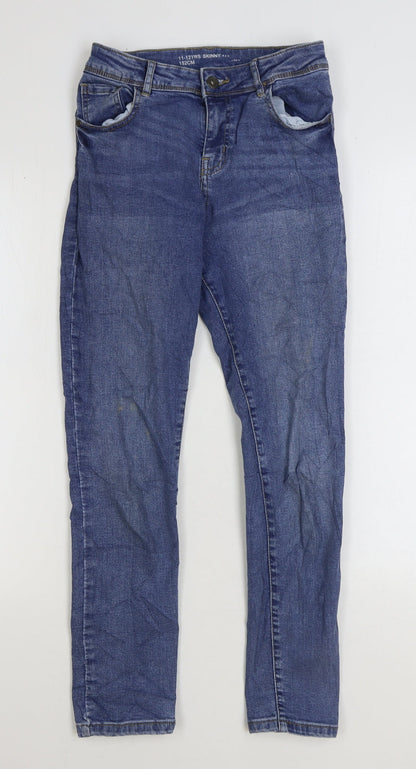 Denim & Co. Girls Blue Cotton Skinny Jeans Size 11-12 Years Regular Zip