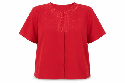 Bold Green London Womens Red Fair Isle Polyester Basic Button-Up Size 18 Crew Neck