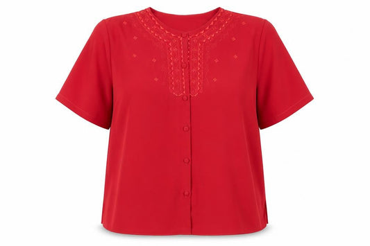 Bold Green London Womens Red Fair Isle Polyester Basic Button-Up Size 18 Crew Neck
