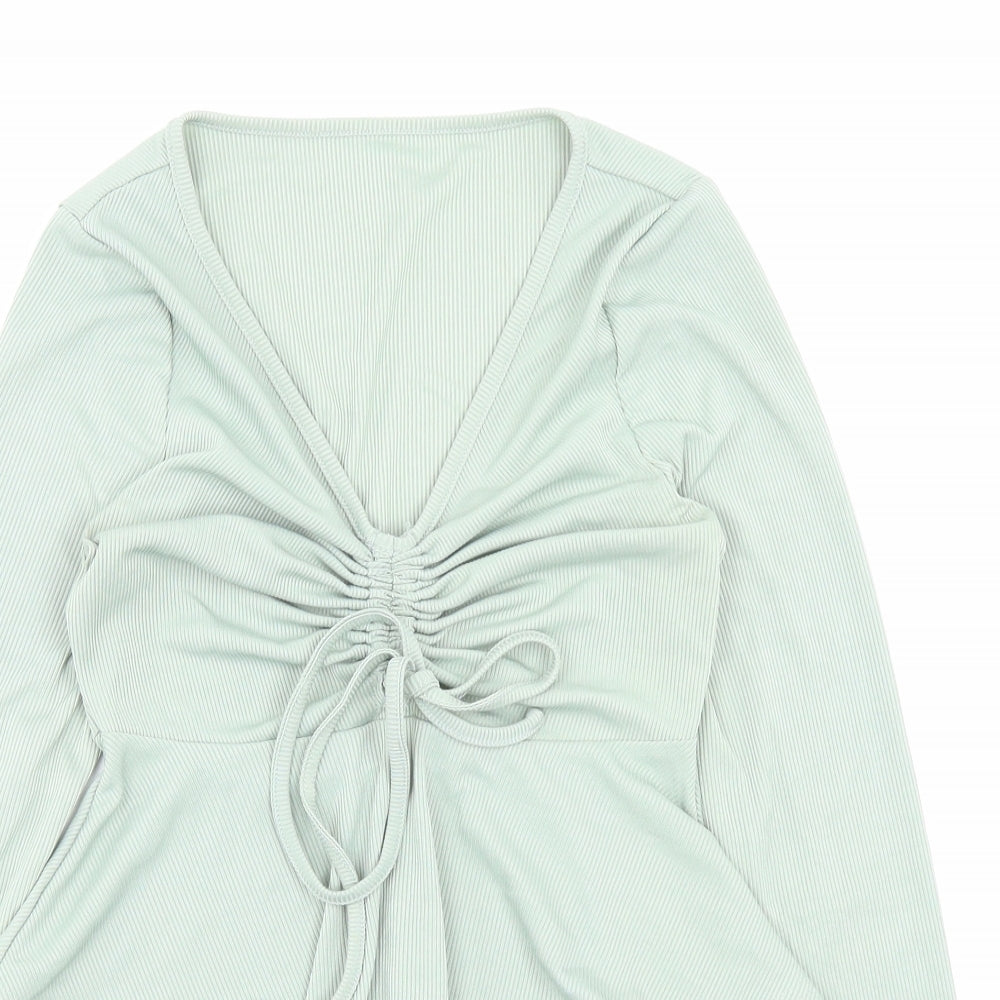 SheIn Womens Green Polyester Basic T-Shirt Size XS V-Neck - Ruched Detail