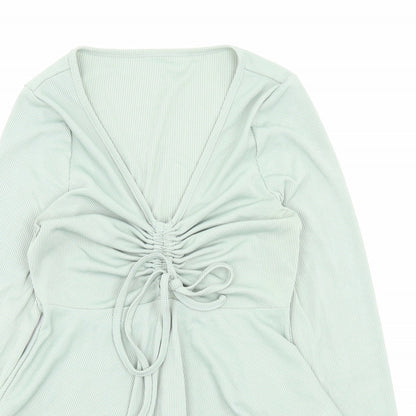 SheIn Womens Green Polyester Basic T-Shirt Size XS V-Neck - Ruched Detail