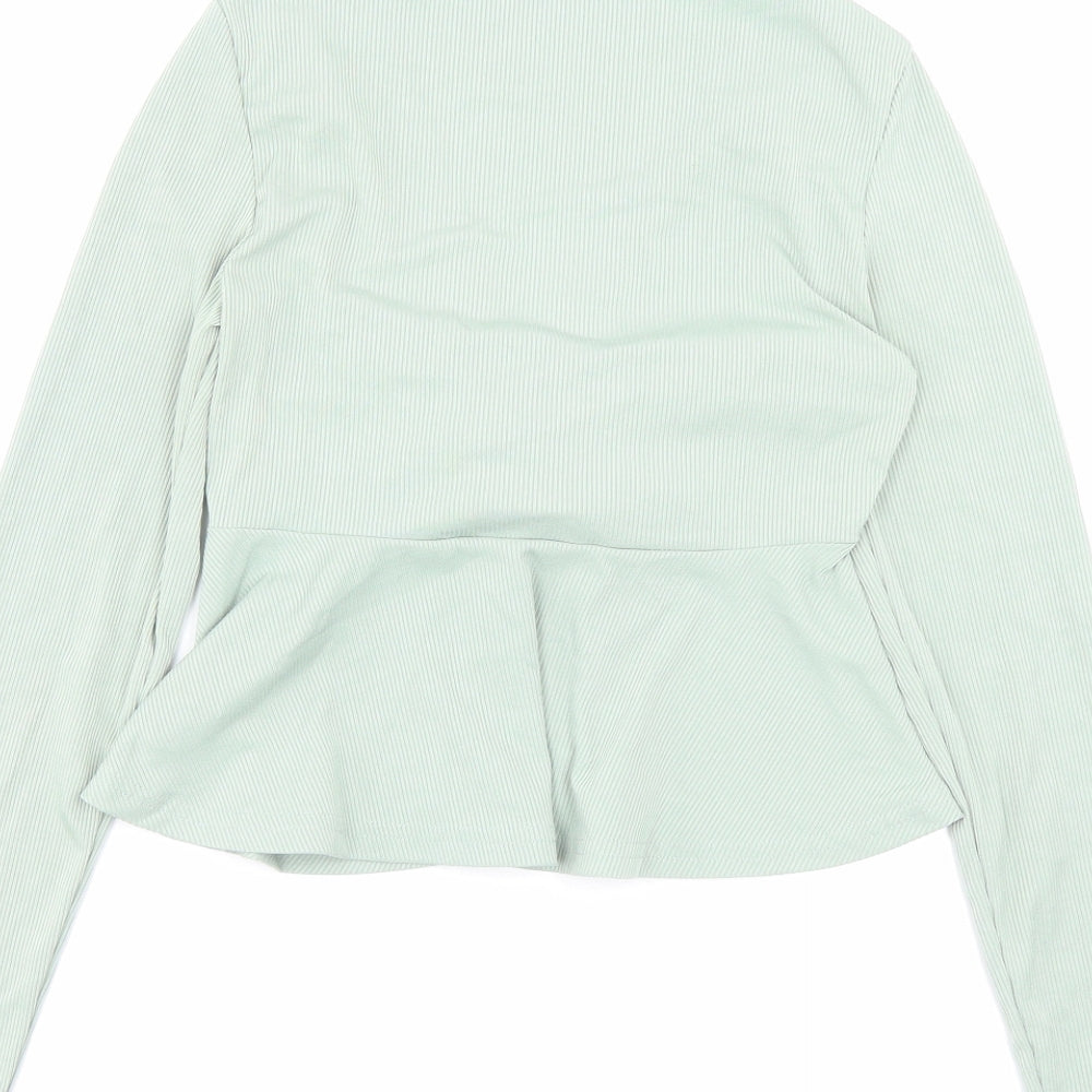 SheIn Womens Green Polyester Basic T-Shirt Size XS V-Neck - Ruched Detail