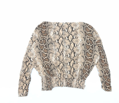 Dorothy Perkins Womens Brown Animal Print Viscose Basic T-Shirt Size 8 Boat Neck