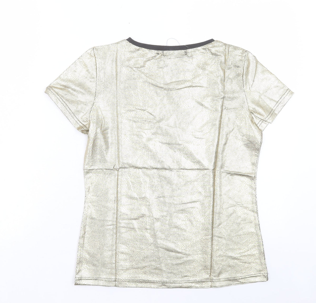 Up Tou Collection Womens Gold Polyester Basic T-Shirt Size S Crew Neck