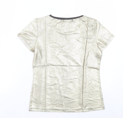 Up Tou Collection Womens Gold Polyester Basic T-Shirt Size S Crew Neck