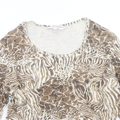EWM Womens Brown Animal Print Cotton Basic T-Shirt Size L Crew Neck
