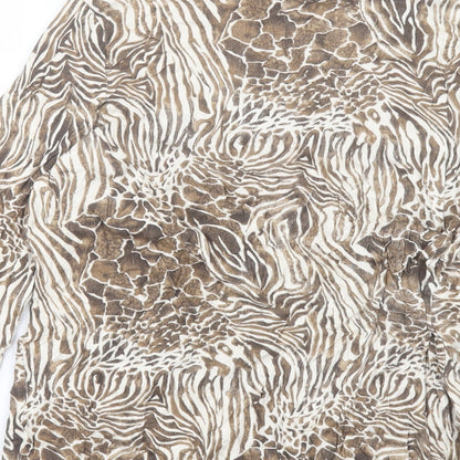 EWM Womens Brown Animal Print Cotton Basic T-Shirt Size L Crew Neck