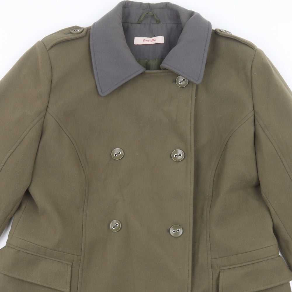 Simply Be Womens Green Overcoat Coat Size 16 Button
