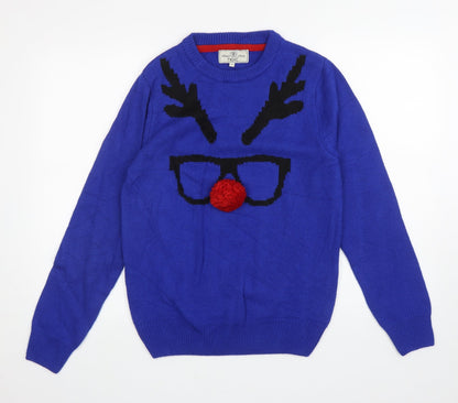 NEXT Mens Blue Round Neck Acrylic Pullover Jumper Size M - Reindeer
