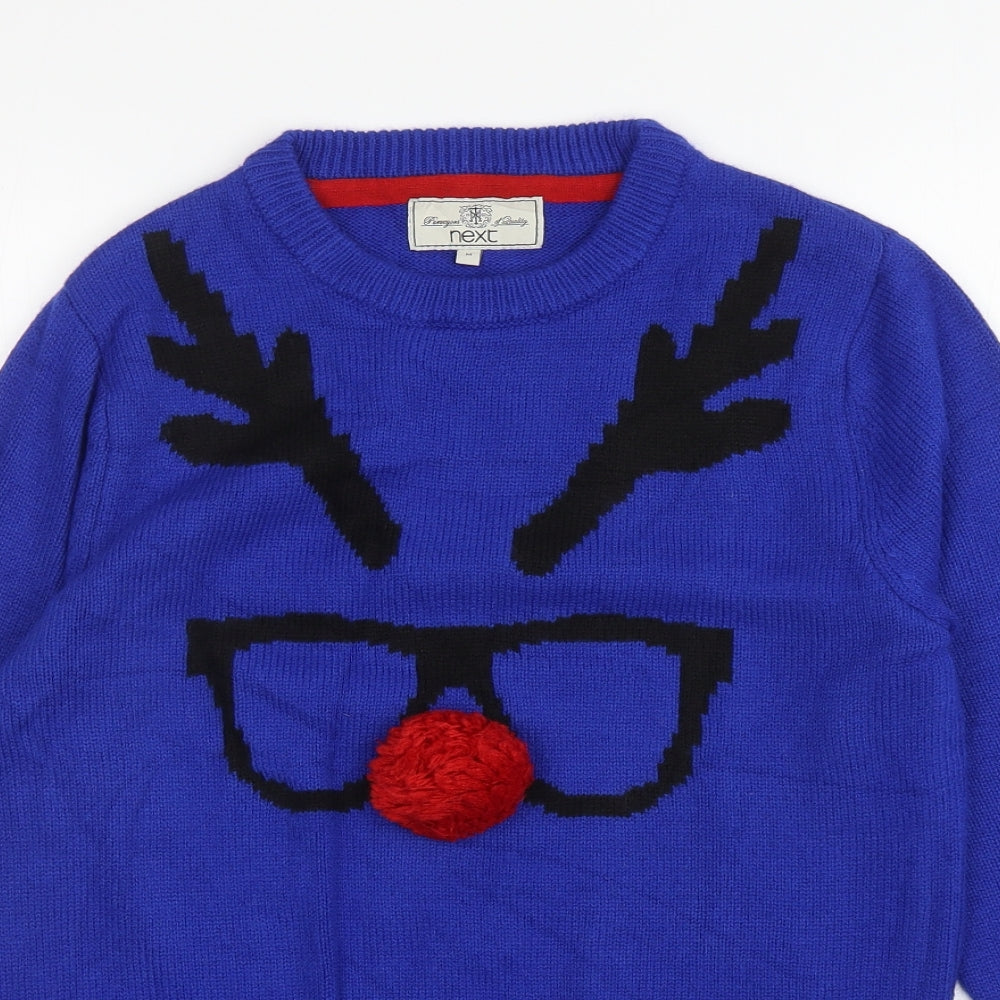NEXT Mens Blue Round Neck Acrylic Pullover Jumper Size M - Reindeer