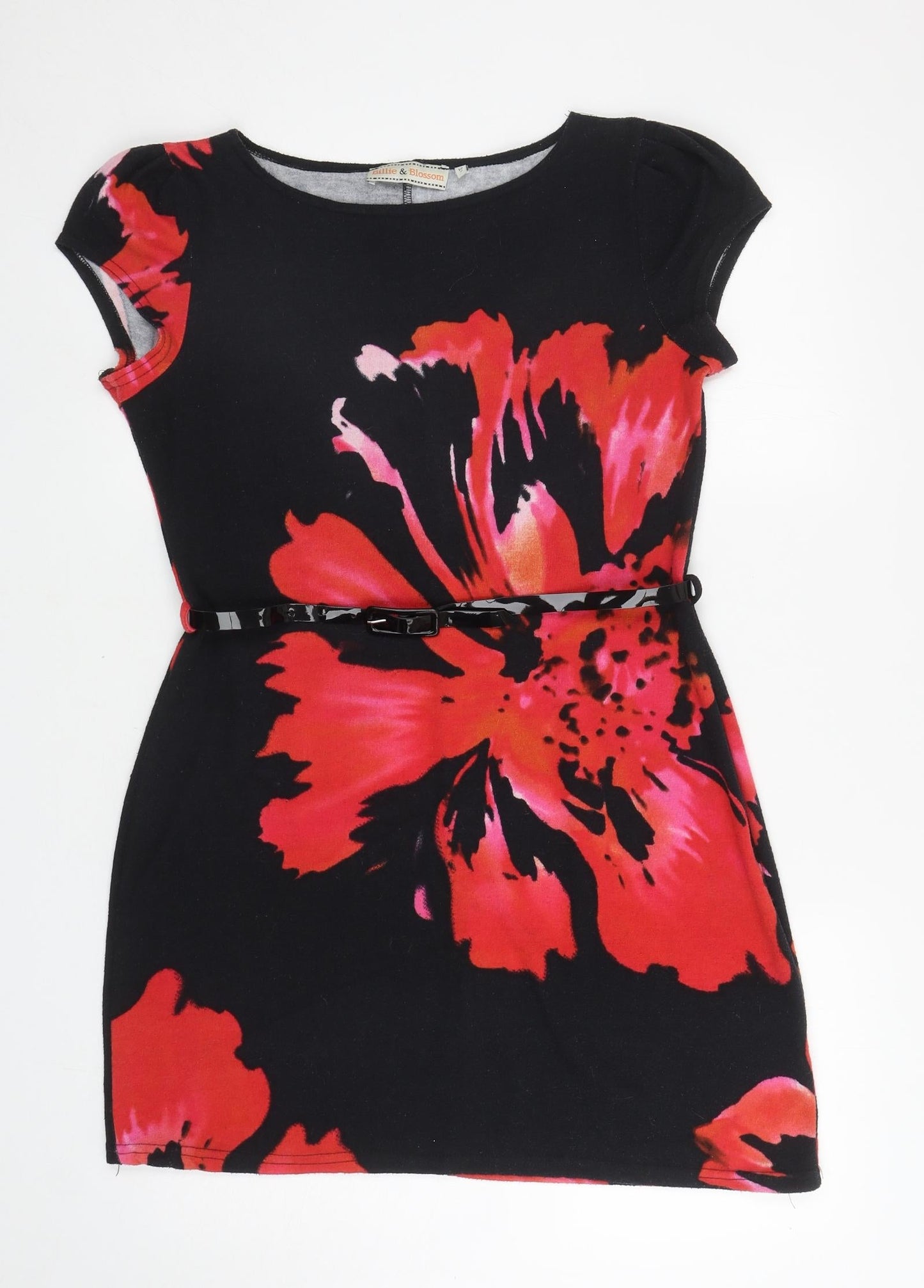 Billie & Blossom Womens Black Floral Polyester Bodycon Size 12 Boat Neck Pullover