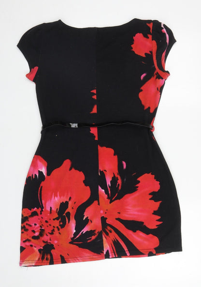Billie & Blossom Womens Black Floral Polyester Bodycon Size 12 Boat Neck Pullover