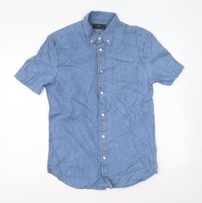 Mens UK Size S Marks and Spencer Blue  Button-Up Short Sleeve Casual Shirt