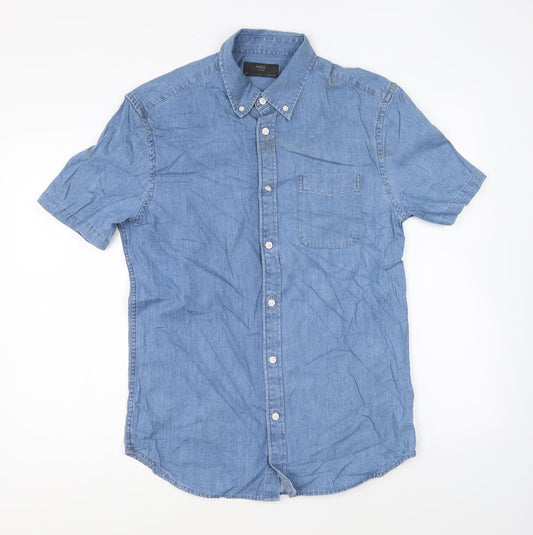 Mens UK Size S Marks and Spencer Blue  Button-Up Short Sleeve Casual Shirt