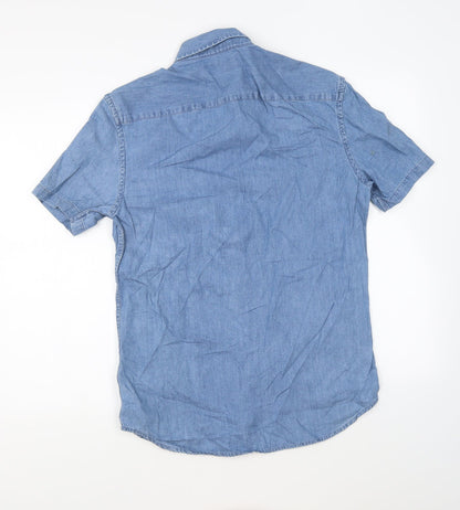 Mens UK Size S Marks and Spencer Blue  Button-Up Short Sleeve Casual Shirt