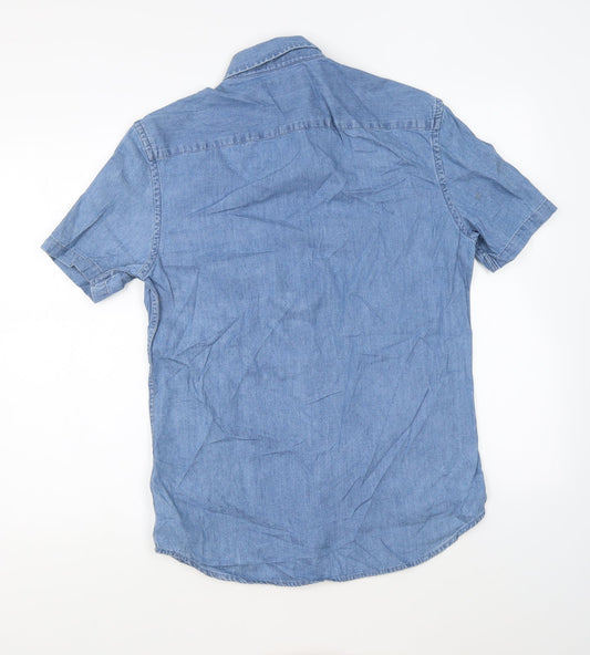 Mens UK Size S Marks and Spencer Blue  Button-Up Short Sleeve Casual Shirt