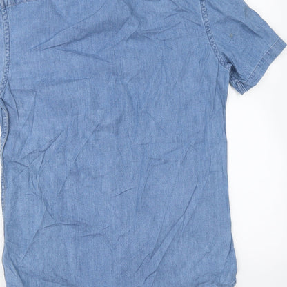 Mens UK Size S Marks and Spencer Blue  Button-Up Short Sleeve Casual Shirt