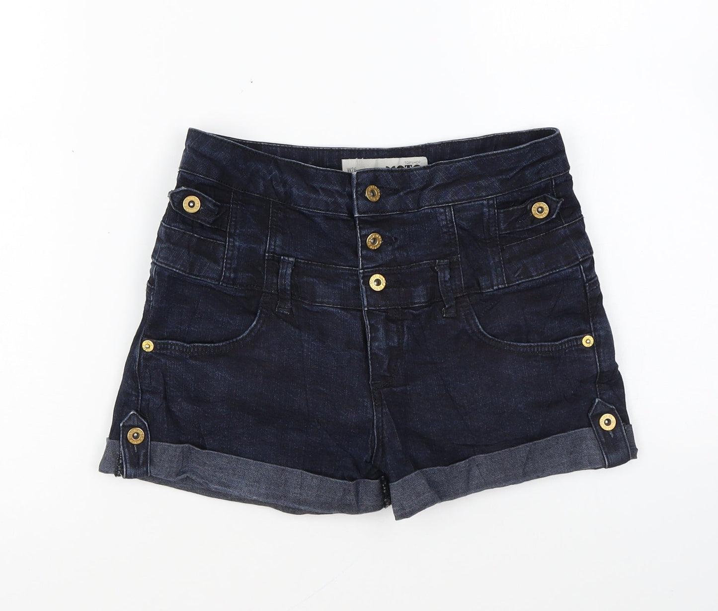 Topshop Womens Blue Cotton Hot Pants Shorts Size 26 in L4 in Regular Button