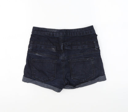 Topshop Womens Blue Cotton Hot Pants Shorts Size 26 in L4 in Regular Button