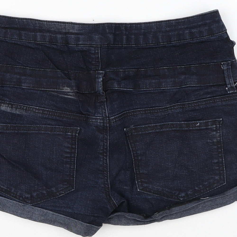 Topshop Womens Blue Cotton Hot Pants Shorts Size 26 in L4 in Regular Button