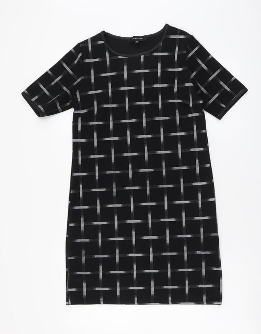 New Look Womens Black Check Polyester Sheath Size 10 Round Neck Pullover