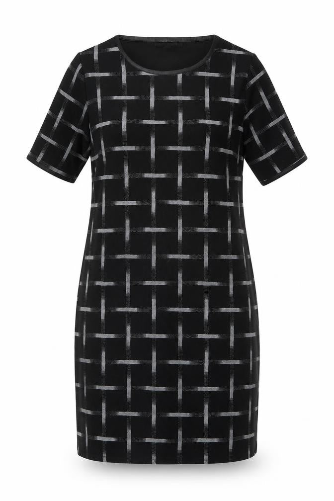New Look Womens Black Check Polyester Sheath Size 10 Round Neck Pullover