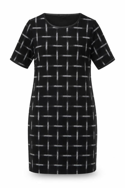 New Look Womens Black Check Polyester Sheath Size 10 Round Neck Pullover