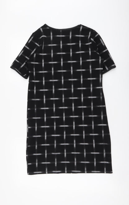 New Look Womens Black Check Polyester Sheath Size 10 Round Neck Pullover