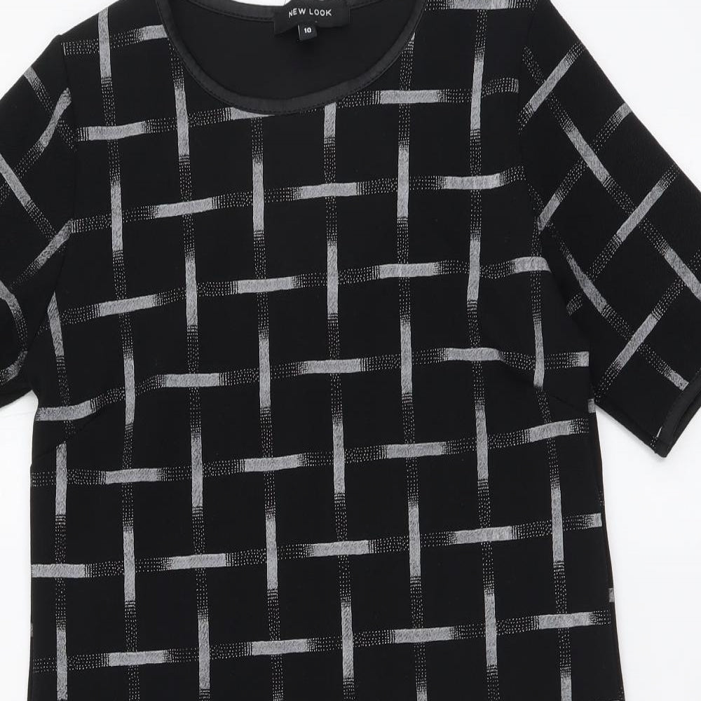 New Look Womens Black Check Polyester Sheath Size 10 Round Neck Pullover