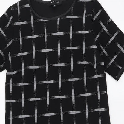 New Look Womens Black Check Polyester Sheath Size 10 Round Neck Pullover