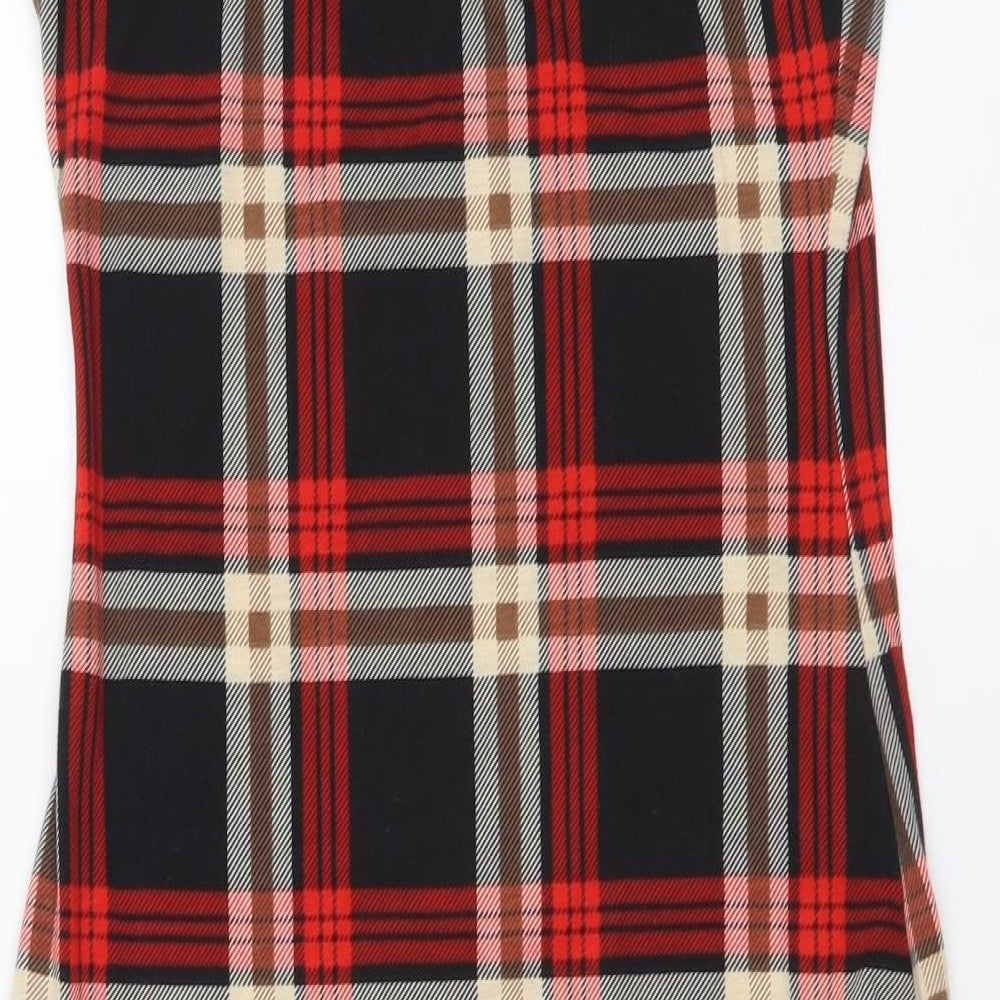 SheIn Womens Red Plaid Polyester Mini Size XS Round Neck Pullover