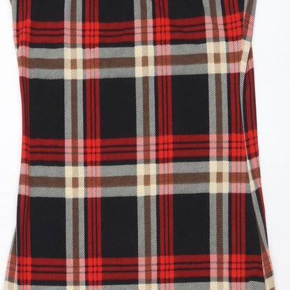 SheIn Womens Red Plaid Polyester Mini Size XS Round Neck Pullover