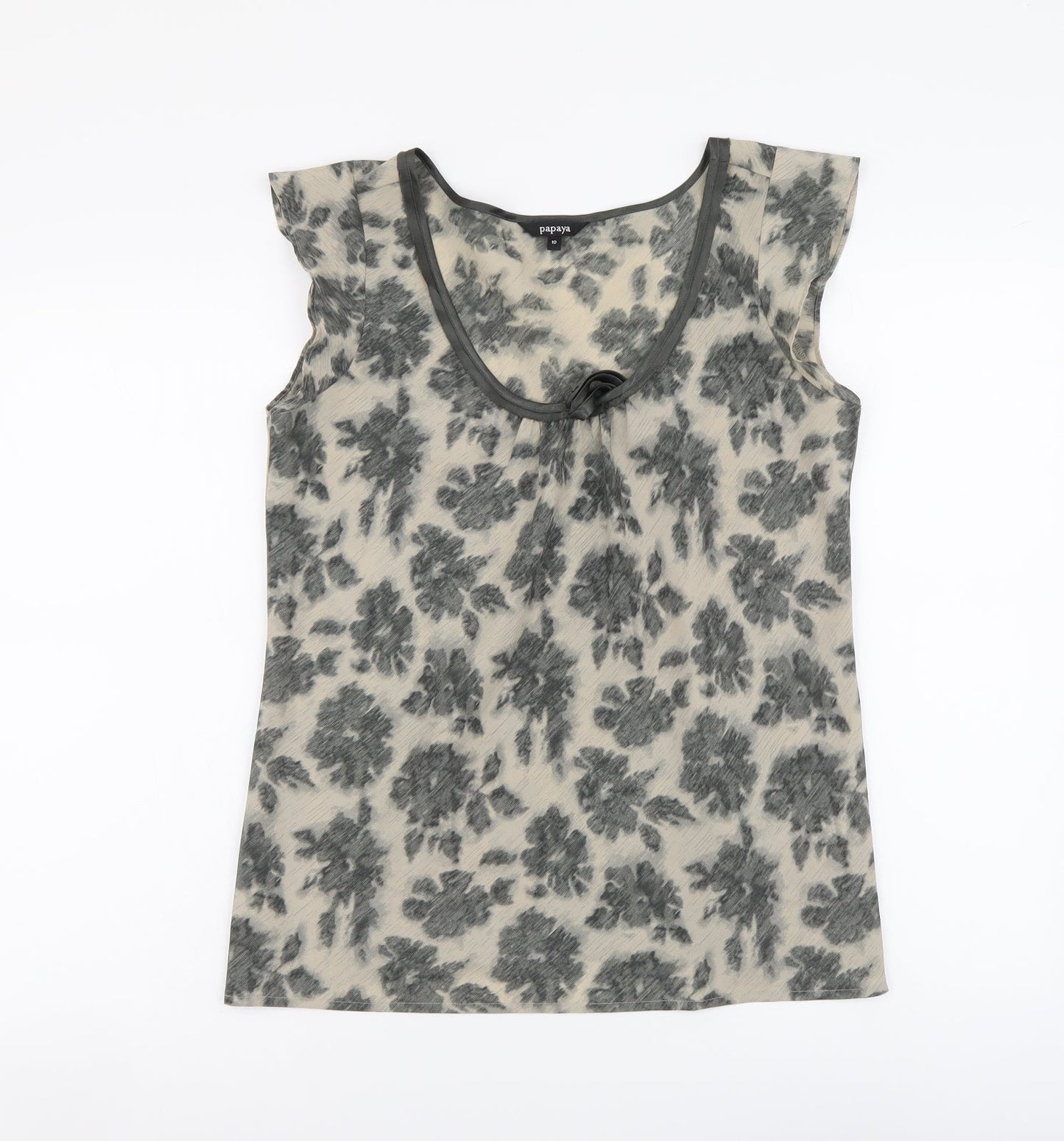 Papaya Womens Beige Floral Polyester Basic Blouse Size 10 Scoop Neck