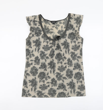 Papaya Womens Beige Floral Polyester Basic Blouse Size 10 Scoop Neck