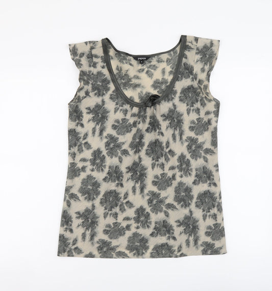 Papaya Womens Beige Floral Polyester Basic Blouse Size 10 Scoop Neck