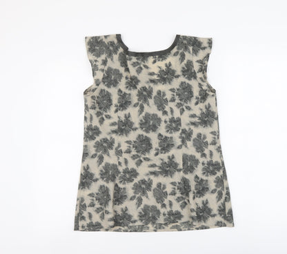 Papaya Womens Beige Floral Polyester Basic Blouse Size 10 Scoop Neck