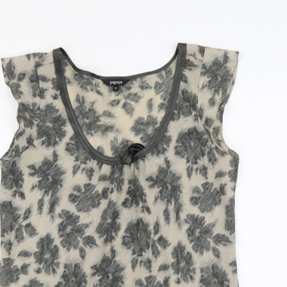Papaya Womens Beige Floral Polyester Basic Blouse Size 10 Scoop Neck